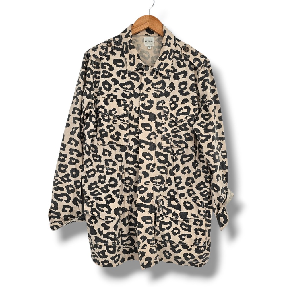 Ellison Womens Leopard Print Utility Jacket Tan Black Military Safari Size Small